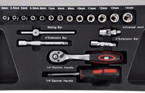 Wkład do szafki narzędziowej grzechotka 1/4", nasadki, akcesoria